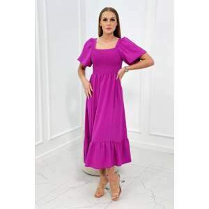 Dress with a pleated neckline of dark purple color