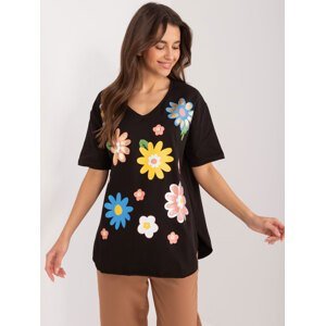 Black women's blouse with colorful flowers