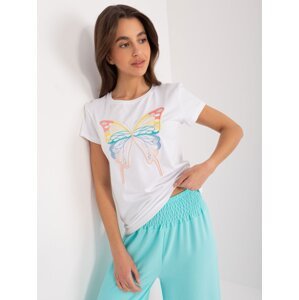 White T-shirt with patch and rhinestones BASIC FEEL GOOD