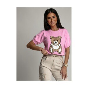 Women's sweater with appliqués and short sleeves, pink