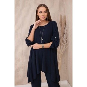 Set of wide trousers + blouse ovezsize, navy blue