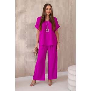 Set with necklace blouse + trousers dark purple
