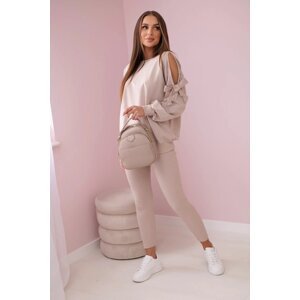 Set of sweatshirts with bow on sleeves and leggings beige