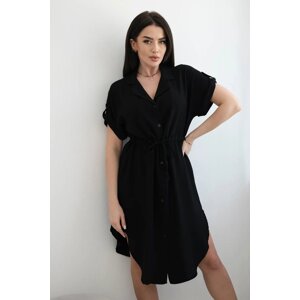 Viscose dress with a tie at the waist black