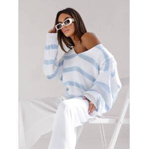 White and blue sweater with a plunging neckline Cocomore