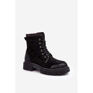 Embellished Women's Work Boots with Zipper Black Santelia