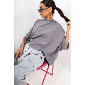 Gray oversized kimono blouse with stand-up collar