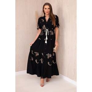 Viscose dress with black embroidered pattern
