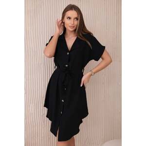 Viscose dress with a tie at the waist black