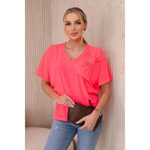 Cotton blouse with pink neon decorative bow