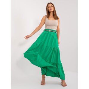 Green plain maxi skirt with ruffles