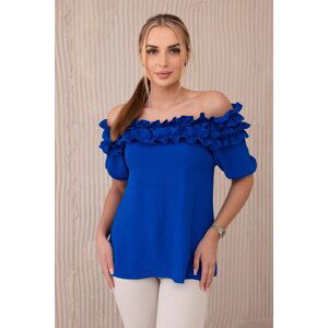 Spanish blouse with a small ruffle cornflower blue