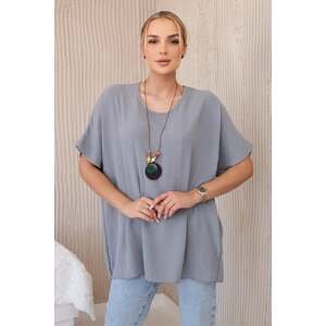 Oversized blouse with pendant in gray