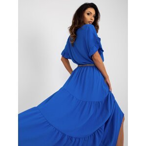Cobalt blue maxi skirt with ruffle for summer
