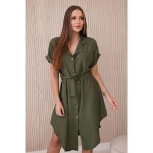Viscose dress with a tie at the waist khaki