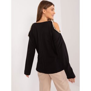 Black women's long sleeve blouse with appliqué
