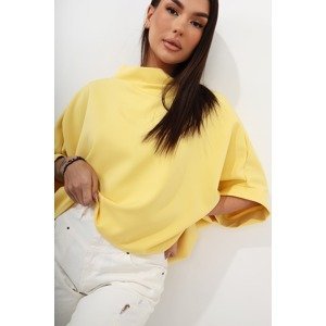 Oversized kimono blouse with stand-up collar, yellow