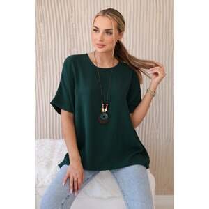 Oversized blouse with a pendant in dark green color