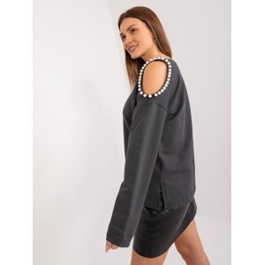 Off-the-shoulder graphite cotton blouse