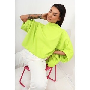 Oversize kimono blouse with stand-up collar, lime