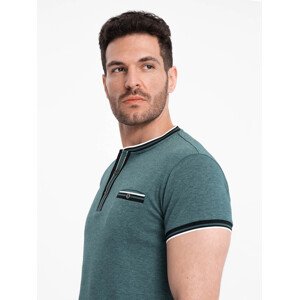 Ombre Men's henley t-shirt with decorative ribbing - dark green