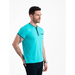 Ombre Men's henley t-shirt with decorative ribbing - turquoise