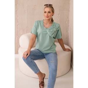 Cotton blouse with decorative bow dark mint