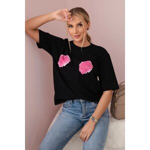 Cotton blouse with a floral print in black