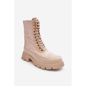 Beige insulated work boots with flat heels Saranema