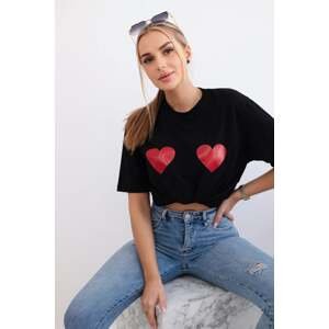 Cotton blouse with black heart print