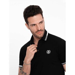 Ombre Men's elastane polo shirt with contrasting elements - black