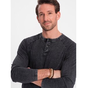 Ombre Men's wash henley longsleeve with raglan sleeves - black