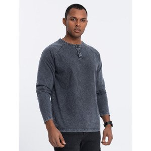 Ombre Men's wash henley longsleeve with raglan sleeves - dark blue