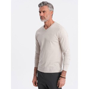 Ombre Men's unprinted longsleeve with v-neck - light beige