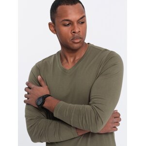 Ombre Men's unprinted longsleeve with v-neck - dark olive