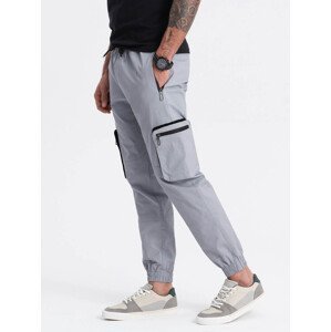 Ombre Men's JOGGER pants with stand-off and zippered cargo pockets - light grey