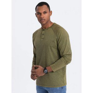 Ombre Men's wash henley longsleeve with raglan sleeves - dark olive