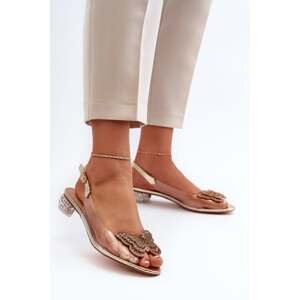 Transparent low-heeled sandals with butterfly, rose gold D&A