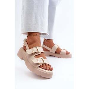 Beige women's sandals with buckles made of Konanttia eco leather
