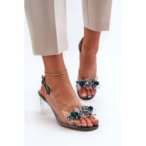 Transparent high-heeled sandals with embellishments, green D&A