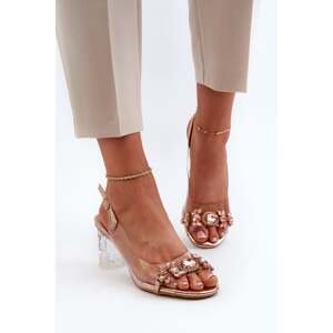 Elegant high-heeled sandals with embellishments, rose gold D&A