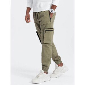 Ombre Men's JOGGER pants with zippered cargo pockets - light olive