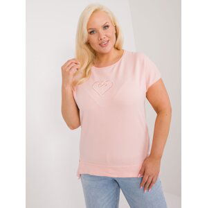 Plus size peach cotton blouse with applique