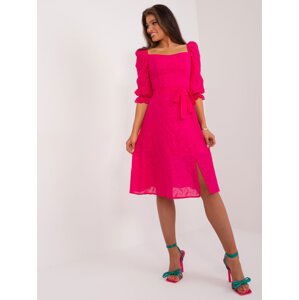 Fuchsia midi dress with embroidery