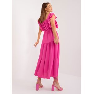 Dark pink dress with ruffles and elastic waistband