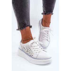 Women's openwork platform sneakers leather white Peilaeno