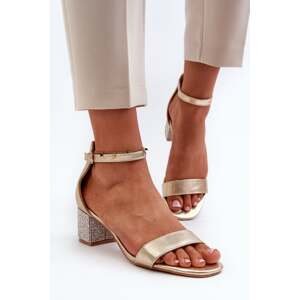 Women's sandals made of eco leather with embellished high heels, gold Wiatalia