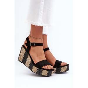 Women's wedge sandals with a braid, black Reviala