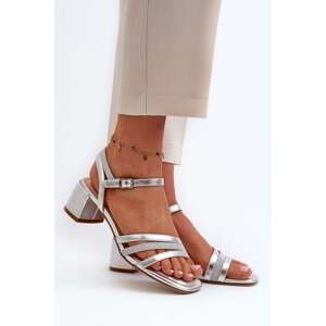 Women's low-heeled sandals made of Sergio Leone Silver eco leather