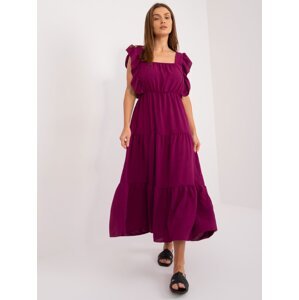 Dark purple midi dress with ruffles